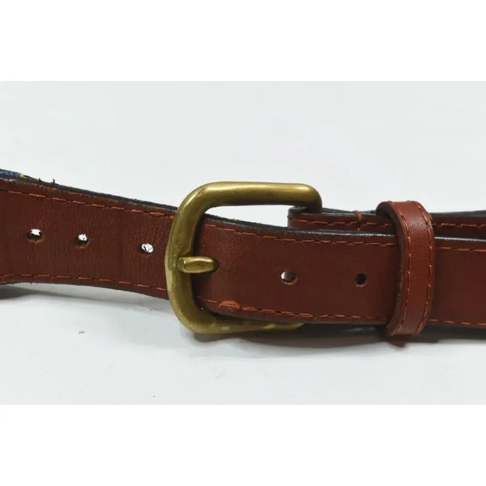 Smathers & Branson Yachting Belt Mens 34 Blue Stitched Flags Leather